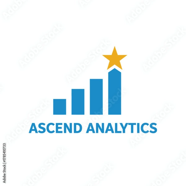 Fototapeta A graphical representation of growth, featuring a rising bar chart topped with a star