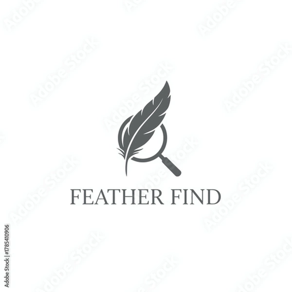 Fototapeta A gray feather and magnifying glass logo with centered text at the bottom