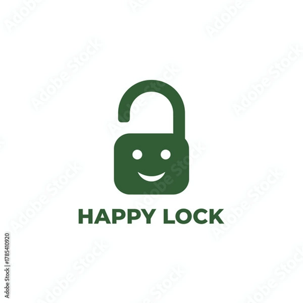 Fototapeta A friendly open lock smiling with a curved top and a smiling face, simple and cute