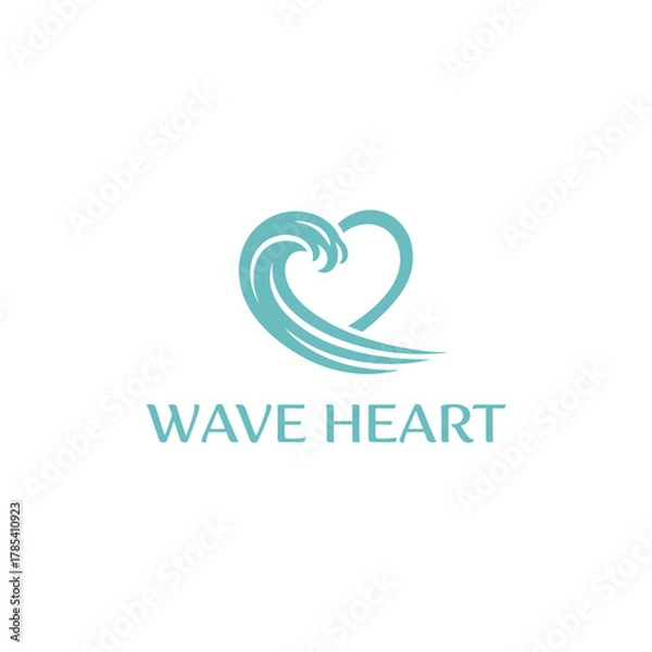 Fototapeta A teal wave seamlessly merges with a heart shape. The  "WAVE HEART" rests below