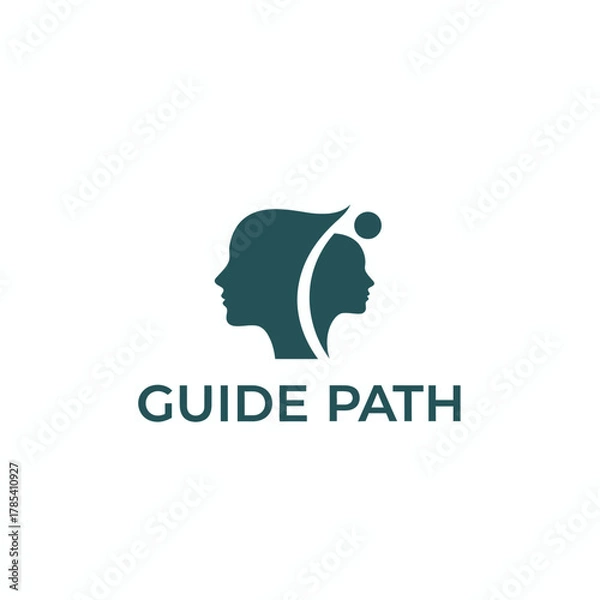 Fototapeta A minimalist logo showing two facing silhouettes of human profiles with a stylized path