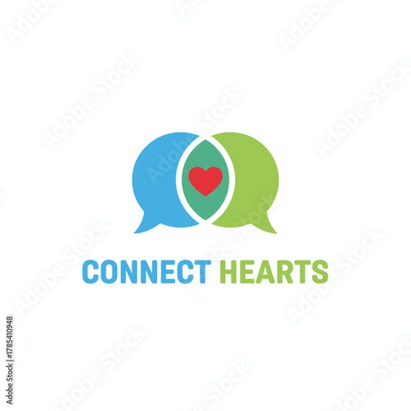 Fototapeta Colorful logo featuring two speech bubbles, partially overlapping, with a heart and message below
