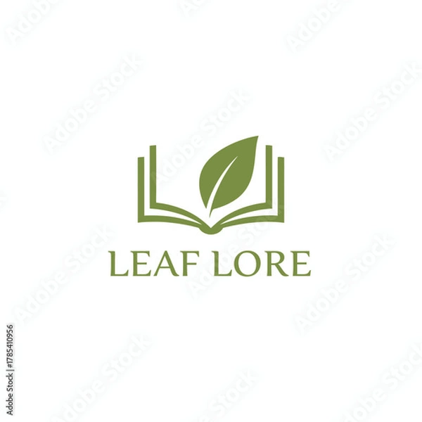 Fototapeta A logo shows an open book with a leaf inside, and the words "LEAF LORE" written below