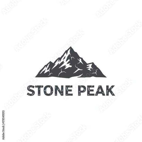 Fototapeta A grayscale logo features mountain peaks above weathered text on a white background