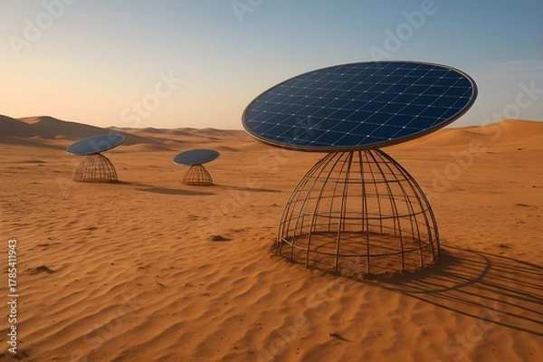 Fototapeta Solar Panel Shelters in a Desert Landscape
