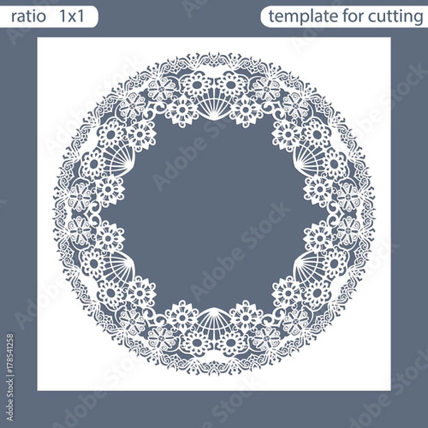 Fototapeta Laser cut wedding invitation card template.  Cut out the paper card with pattern of oak leaves.  Greeting card. Photo frame are laser cut from a plate. Vector.