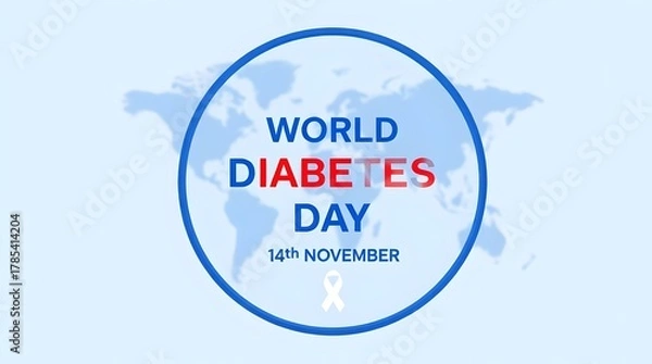 Obraz World diabetes day awareness poster with a blue circle and a world map in the background isolated on white background 14th november is the date to remember