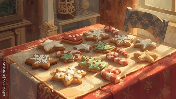 Fototapeta Festive christmas cookies with elegant artistic rendering and warm colors