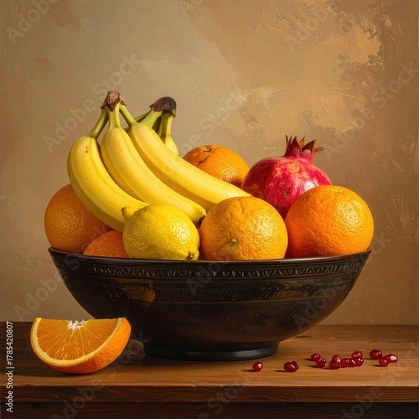 Obraz Fruit bowl oranges, bananas, lemon, pomegranate