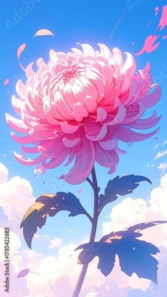 Obraz Pink chrysanthemum blooms against a pastel blue sky