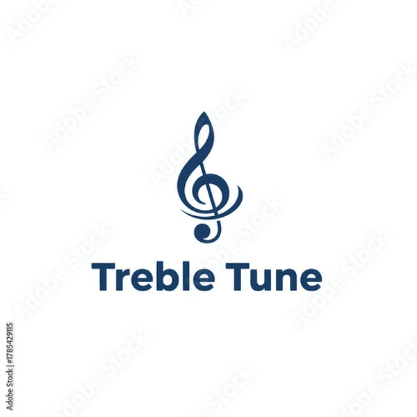 Fototapeta A musical logo features a treble clef icon above text in dark blue. Background is solid white