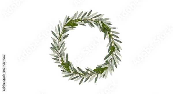 Fototapeta Olive wreath with white berries, natural botanical frame art
