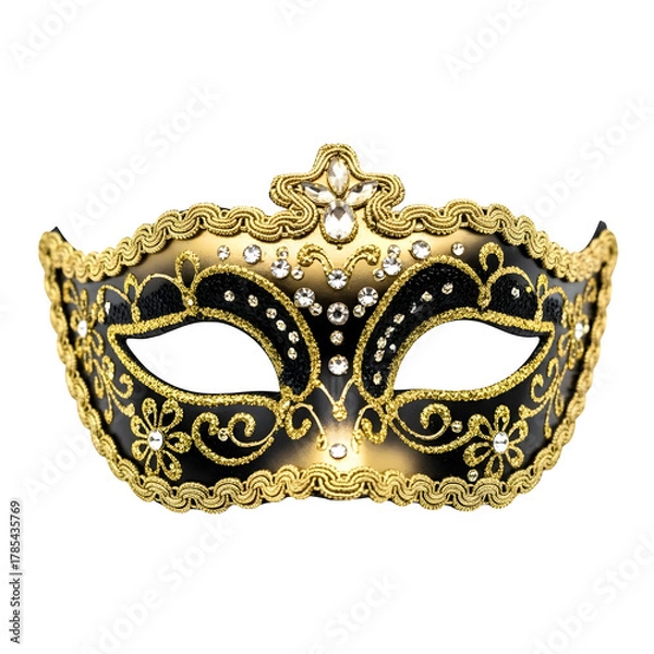 Fototapeta Ornate black and gold venetian masquerade mask adorned with jewels and intricate filigree