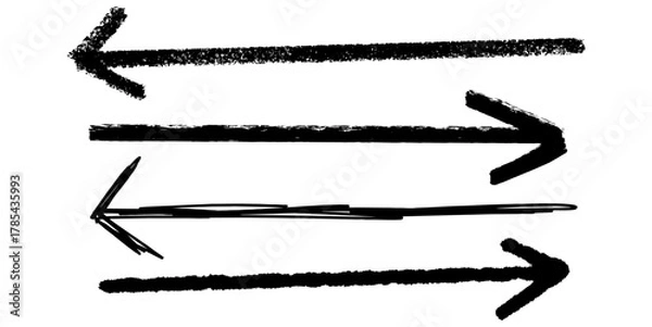 Fototapeta Set Doodle Straight Arrow Handdrawn Chalk, Brush, Pen, Vector Collection of straight arrows Ideal for informal directions, emphasis, and annotation.