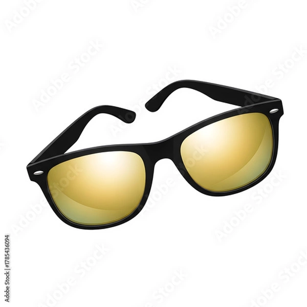Obraz Stylish black framed sunglasses with mirrored golden yellow lenses on a black background