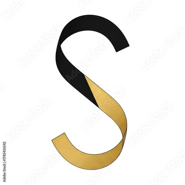 Fototapeta Elegant black and gold ribbon forming the letter s on a dark background