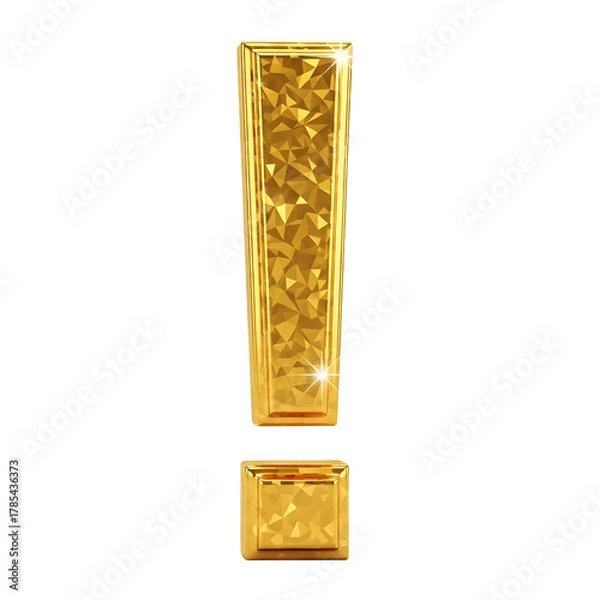 Fototapeta Shiny golden exclamation mark symbol with a textured surface on a black background