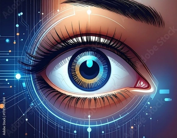 Fototapeta Futuristic Eye with Digital Circuitry and Advanced Technology.
