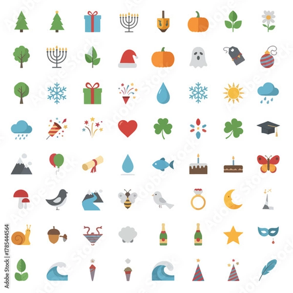 Obraz Collection of Diverse Holiday and Seasonal Icons Representing Various Celebrations and Times of Year.