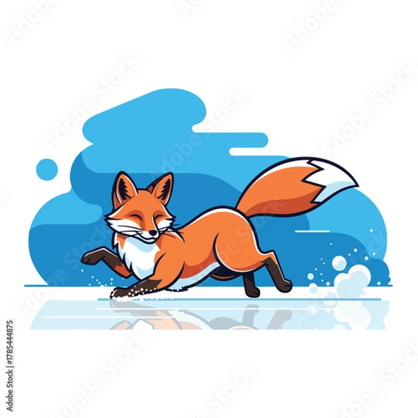 Obraz A cartoon fox running with a determined expression.