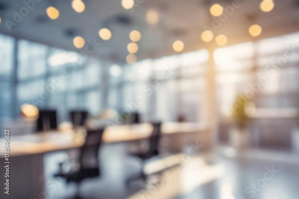 Obraz Blurred empty open space office. Abstract light bokeh at office interior background