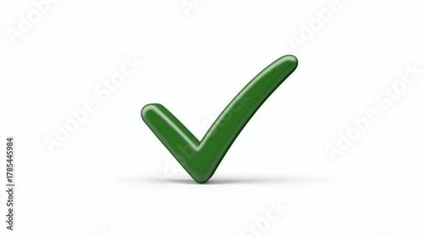 Fototapeta Green check mark isolated on white background, a symbol of approval, success, and positive affirmation, rendered in 3d with smooth shading and a clean presentation