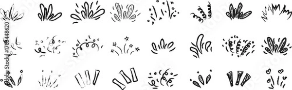 Fototapeta Burst ray confetti set with chalk textured, kids’ freehand drawing style. Playful and artistic vector file. 