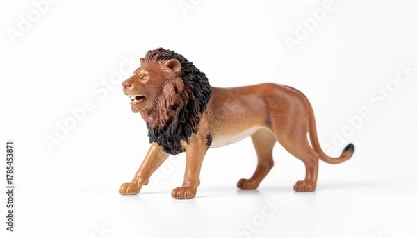 Obraz plastic toy lion on white background
