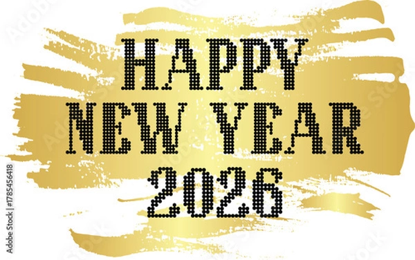 Fototapeta Happy new year 2028 text on a golden brush stroke background