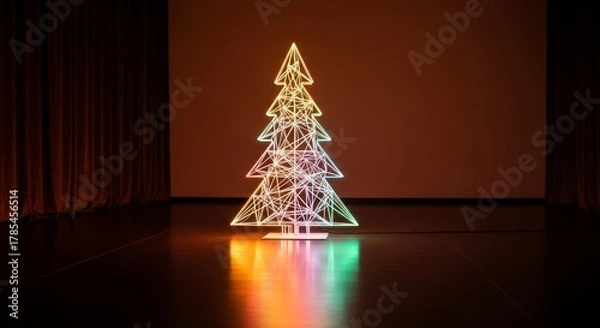 Obraz Vibrant glowing geometric spruce radiating colorful light onto a dark stage