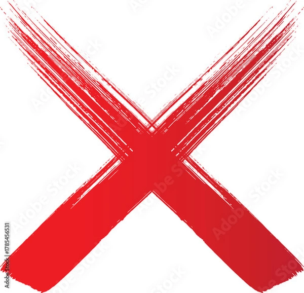 Fototapeta Bold red cross mark painted with a brush on a white background