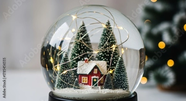 Fototapeta Enchanting Miniature Winter Wonderland within a Glass Sphere Decoration
