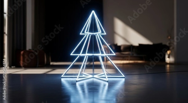 Fototapeta Modern illuminated abstract Christmas tree with futuristic glowing design