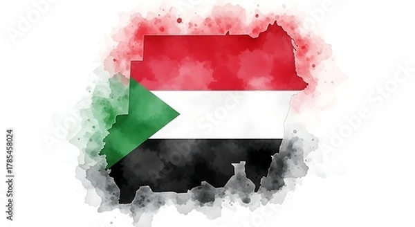 Fototapeta map of sudan, watercolor map of sudan with national flag colors, artistic illustration of african country.