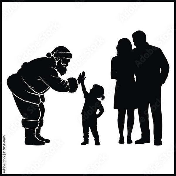 Obraz black silhouette illustration of Santa Claus giving a high-five to a young child 