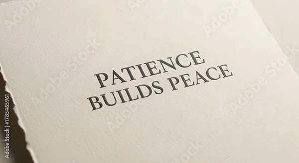 Obraz A close-up of a white paper with the inspirational quote 'Patience Builds Peace' printed in bold black letters, emphasizing calmness and mindfulness