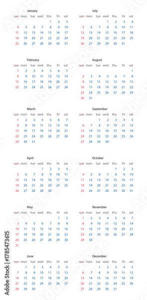 Obraz Minimalist 2025 yearly calendar template – clean vector design
