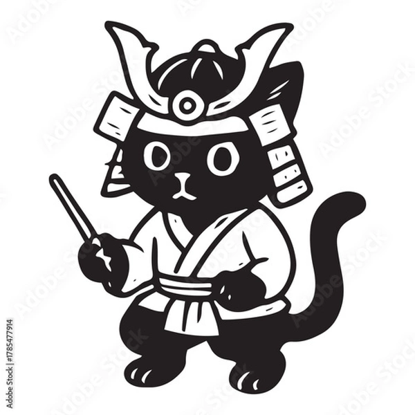 Fototapeta Armored Samurai Cat with Dagger Vector