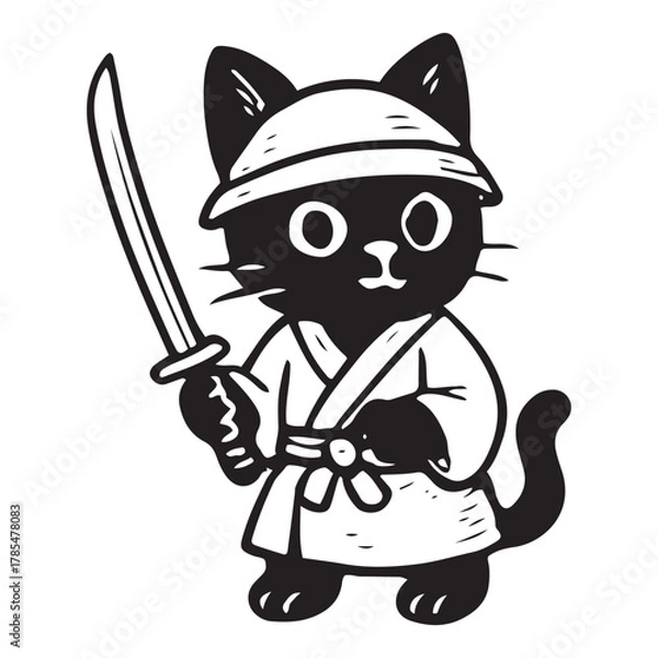 Fototapeta Samurai Cat with Long Sword Vector