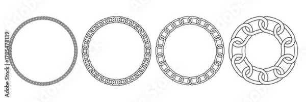 Obraz Round chain frame vector, Circle shape chain border. Black contour of the metal chain. 