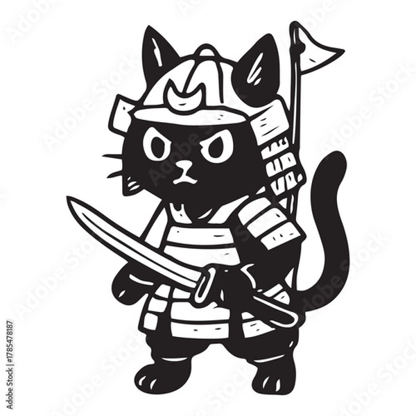 Fototapeta Samurai Cat with Armor & Sword Vector