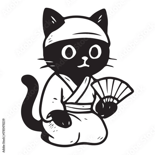 Fototapeta Ninja Cat with Fan & Sword Vector