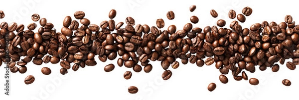 Obraz Coffee beans scattered across a dark background