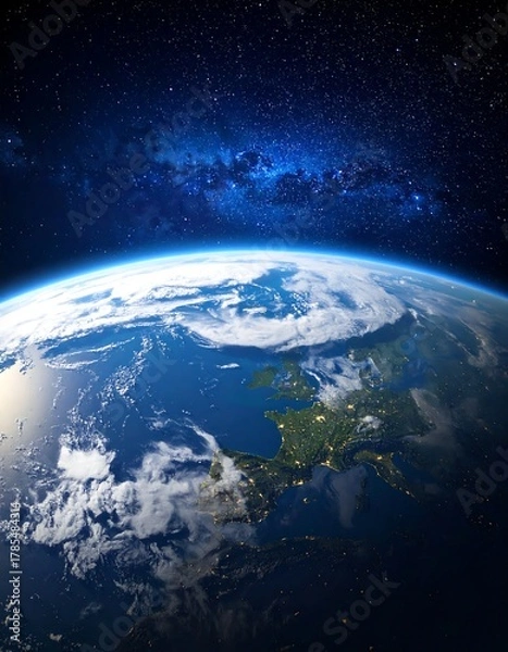 Fototapeta Beautiful detailed image of Earth from space with starry background