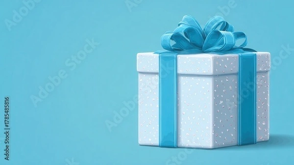 Fototapeta White Gift Box with Light Blue Ribbon and Bow on Blue Background