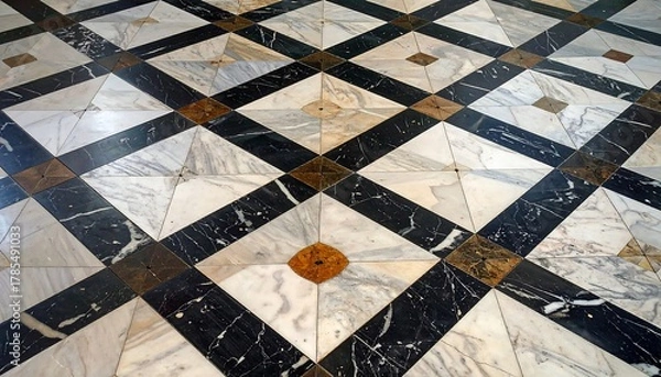 Fototapeta Close-up of a decorative marble floor with geometric pattern and texture
