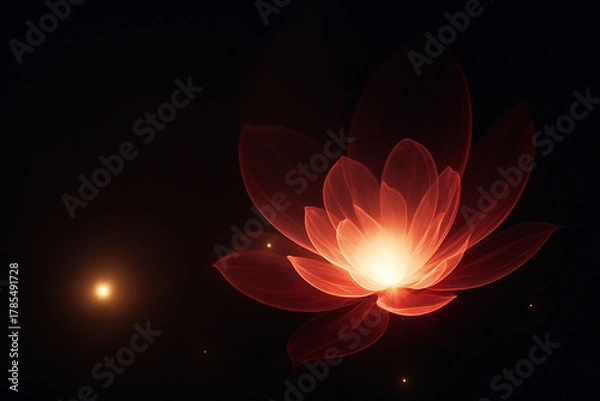 Fototapeta AI generated glowing lotus flower with soft radiant light emerging from darkness symbolizing inner awakening peace purity and mystical transformation in a tranquil and spiritual atmosphere