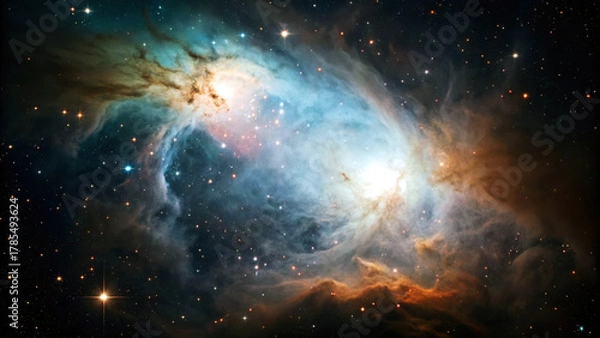 Fototapeta Expansive nebula with colorful gas clouds and many shining stars