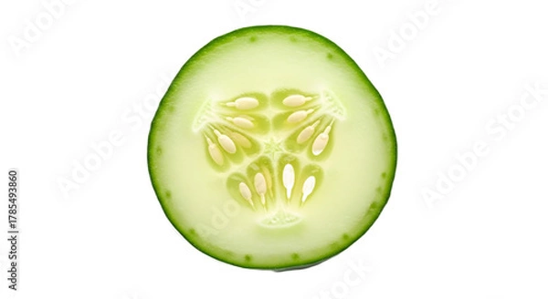 Fototapeta A single slice of cucumber on transparent background