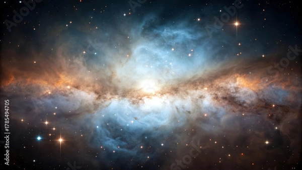 Fototapeta Colorful cosmic nebula with a bright core and many distant stars.